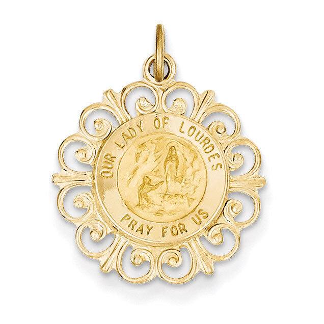 Our Lady of Lourdes Medal Pendant 14k Gold XR649