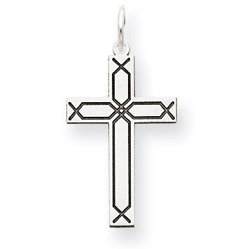 Laser Designed Cross Charm 14k White Gold XR949