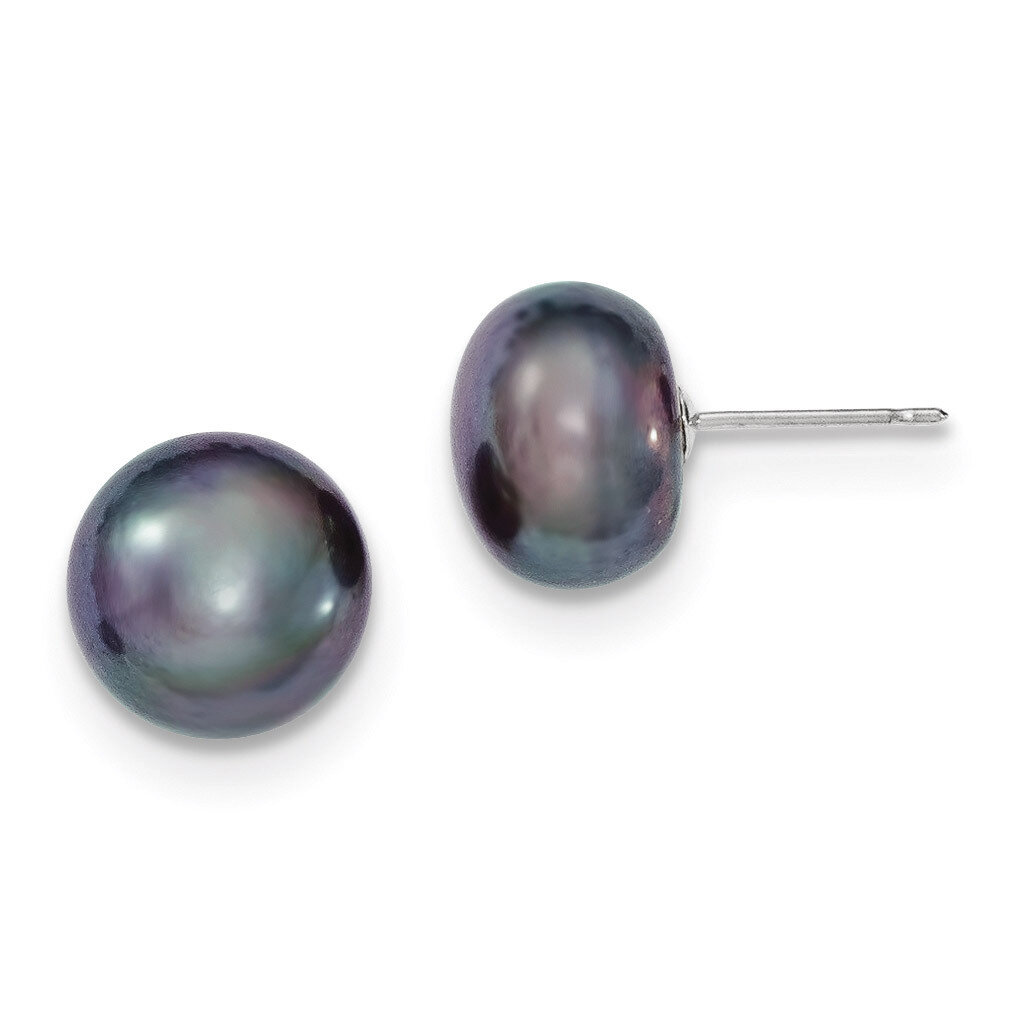 10-11mm Black Button Cultured Pearl Stud Earrings 14k White Gold XW100BB, MPN: XW100BB, 191101434877