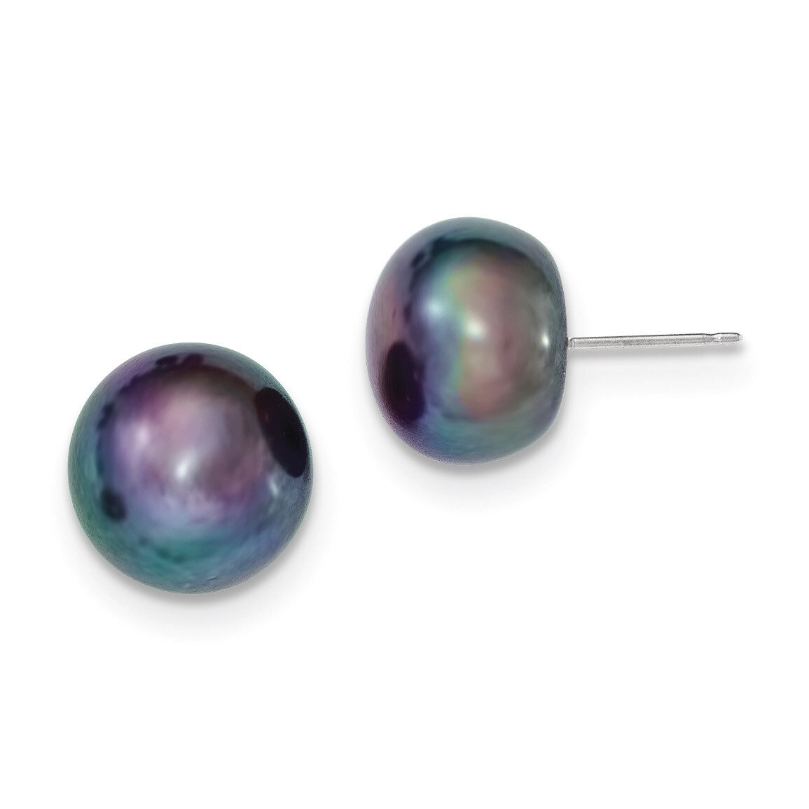 12-13mm Black Button Cultured Pearl Stud Earrings 14k White Gold XW120BB, MPN: XW120BB, 191101434921