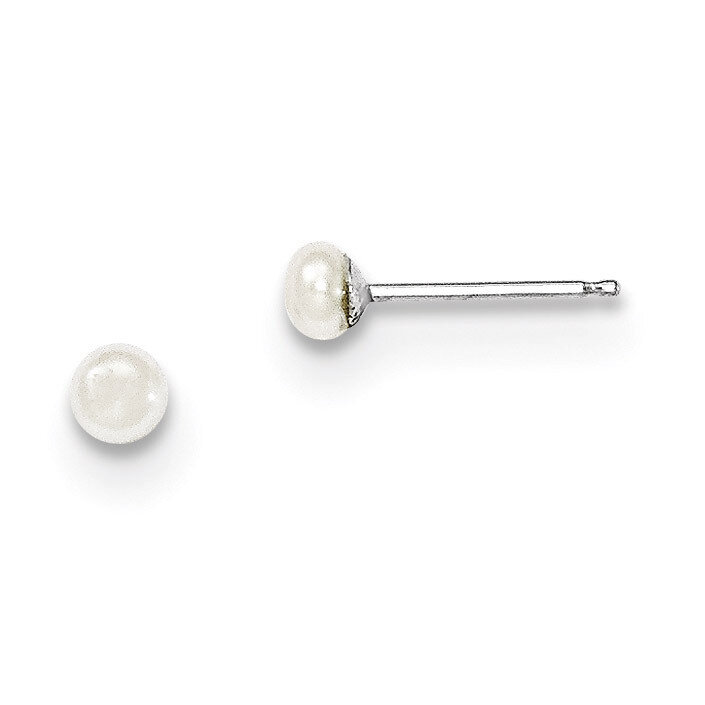 3-4mm White Button Cultured Pearl Stud Earrings 14k White Gold XW30BW