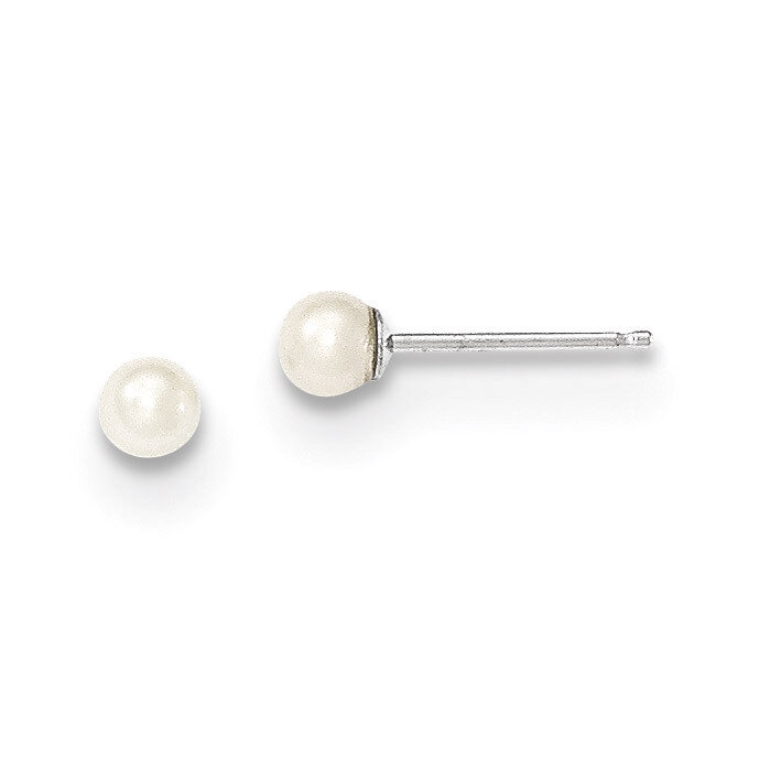 3-4mm White Round Cultured Pearl Stud Earrings 14k White Gold XW30PW
