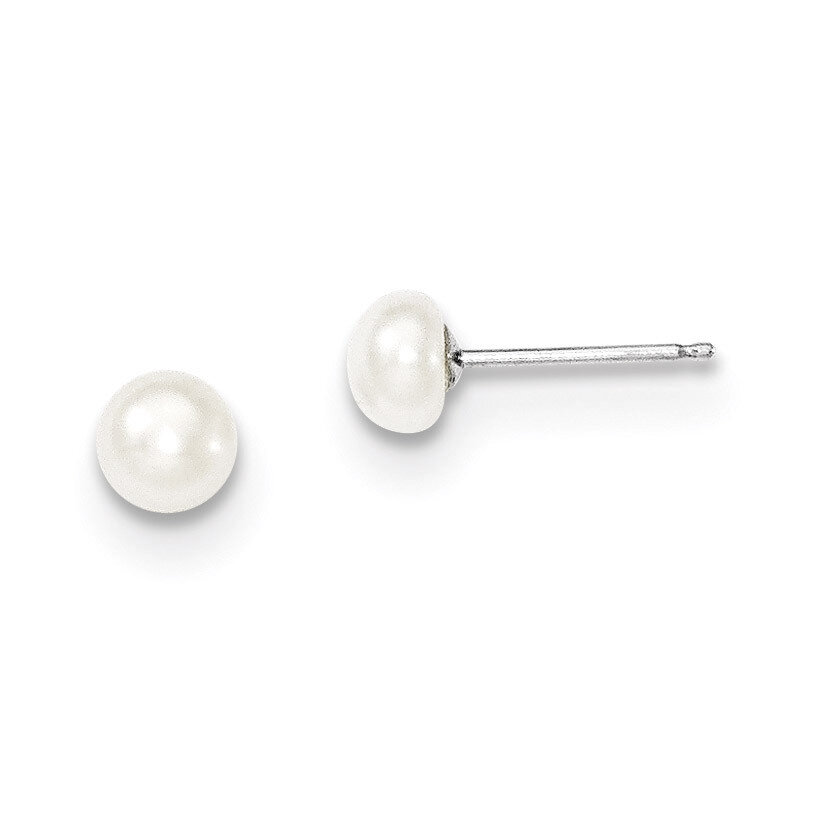 4-5mm White Button Cultured Pearl Stud Earrings 14k White Gold XW40BW
