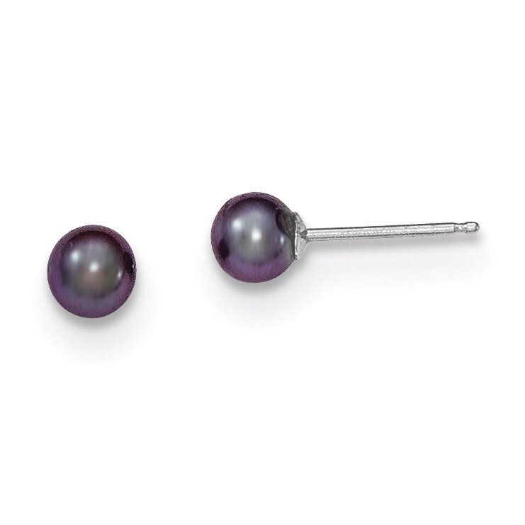 4-5mm Black Round Cultured Pearl Stud Earrings 14k White Gold XW40PB