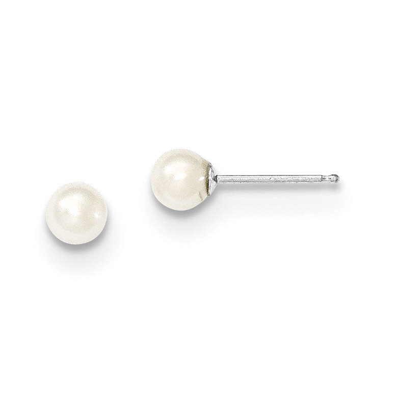 4-5mm White Round Cultured Pearl Stud Earrings 14k White Gold XW40PW