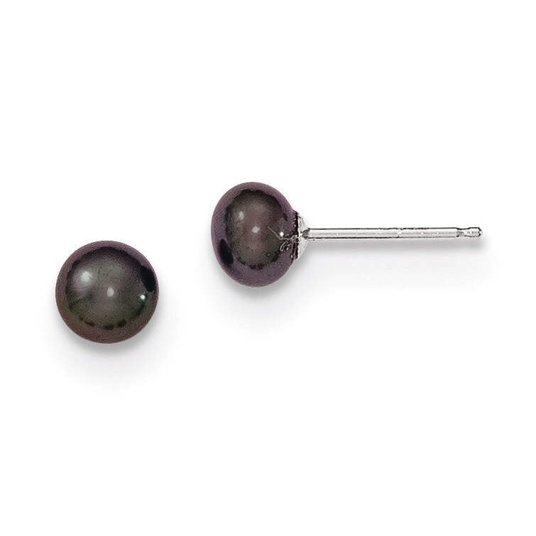 5-6mm Black Button Cultured Pearl Stud Earrings 14k White Gold XW50BB, MPN: XW50BB, 191101435010