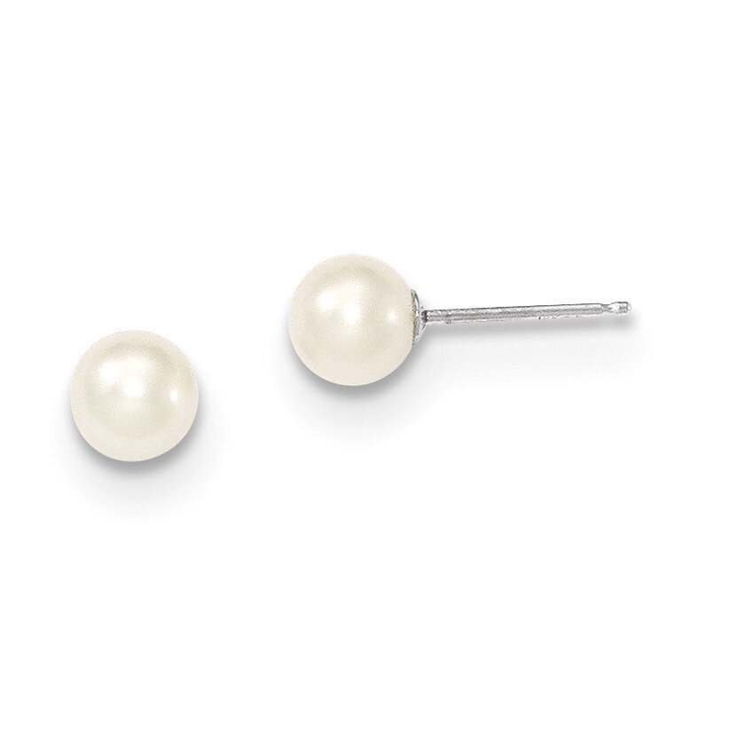 5-6mm White Round Cultured Pearl Stud Earrings 14k White Gold XW50PW