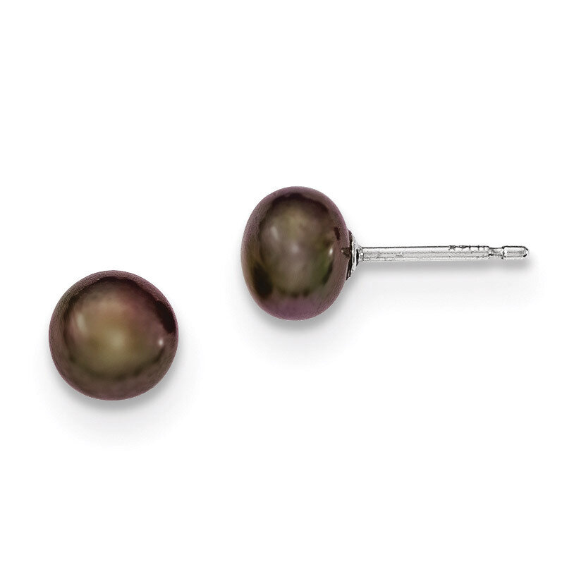 6-7mm Black Button Cultured Pearl Stud Earrings 14k White Gold XW60BB