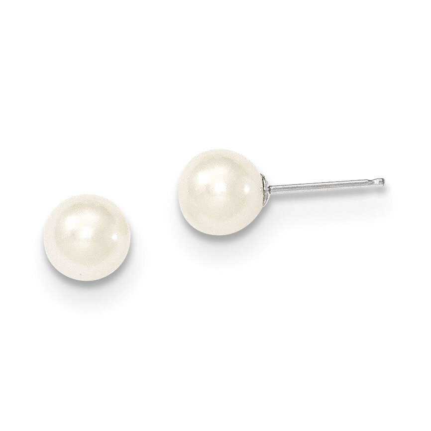 6-7mm White Round Cultured Pearl Stud Earrings 14k White Gold XW60PW