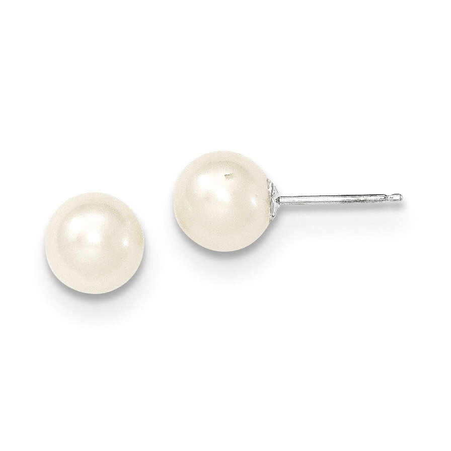 7-8mm White Round Cultured Pearl Stud Earrings 14k White Gold XW70PW