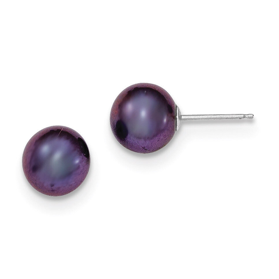 8-9mm Black Round Cultured Pearl Stud Earrings 14k White Gold XW80PB, MPN: XW80PB, 191101435126