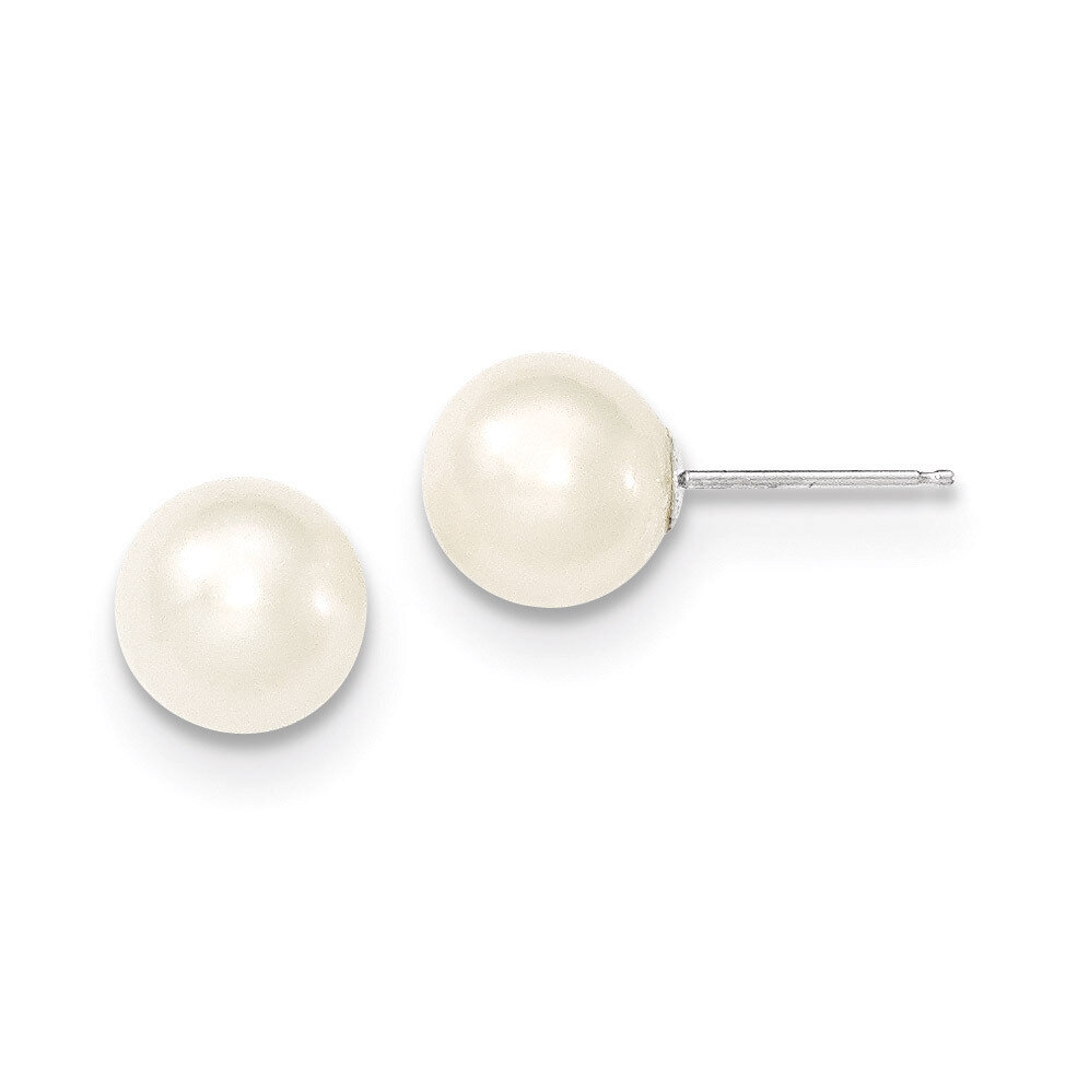 8-9mm White Round Cultured Pearl Stud Earrings 14k White Gold XW80PW