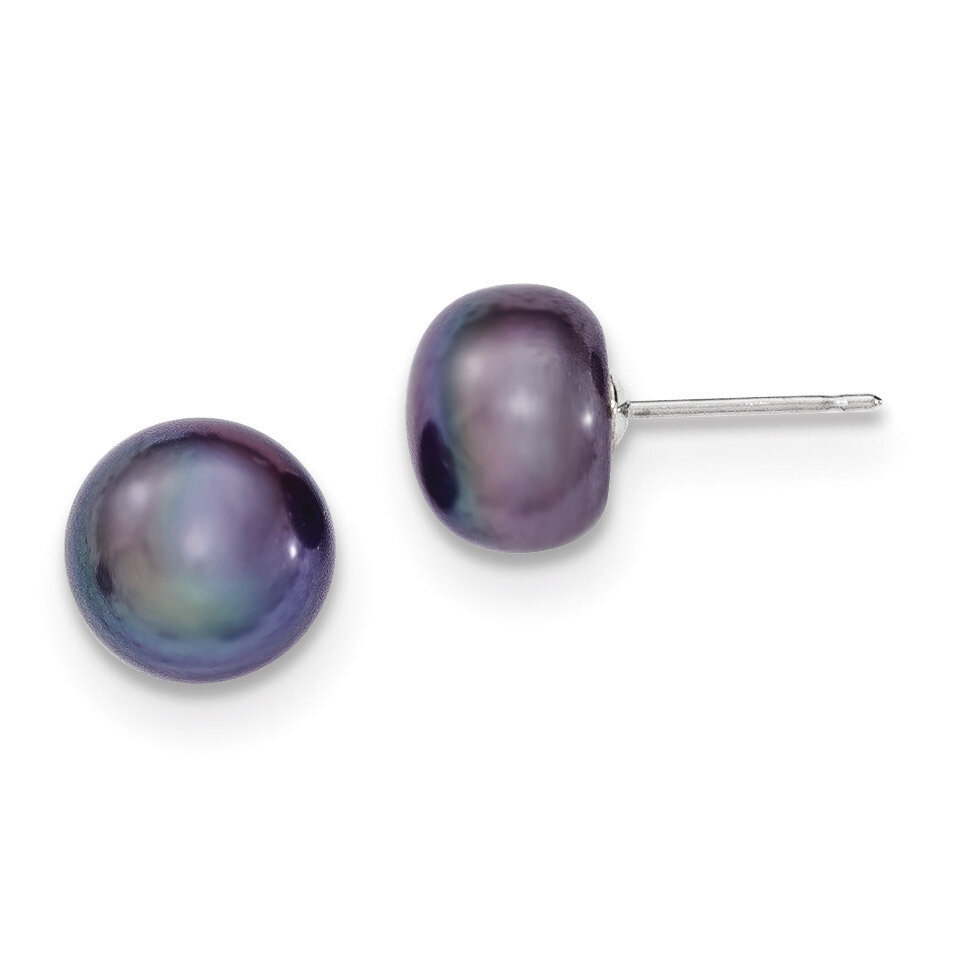 9-10mm Black Button Cultured Pearl Stud Earrings 14k White Gold XW90BB, MPN: XW90BB, 191101435133