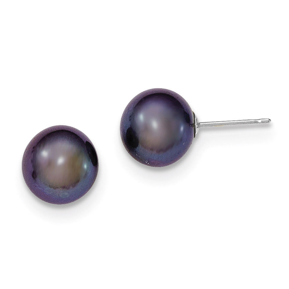 9-10mm Black Round Cultured Pearl Stud Earrings 14k White Gold XW90PB, MPN: XW90PB, 191101435157