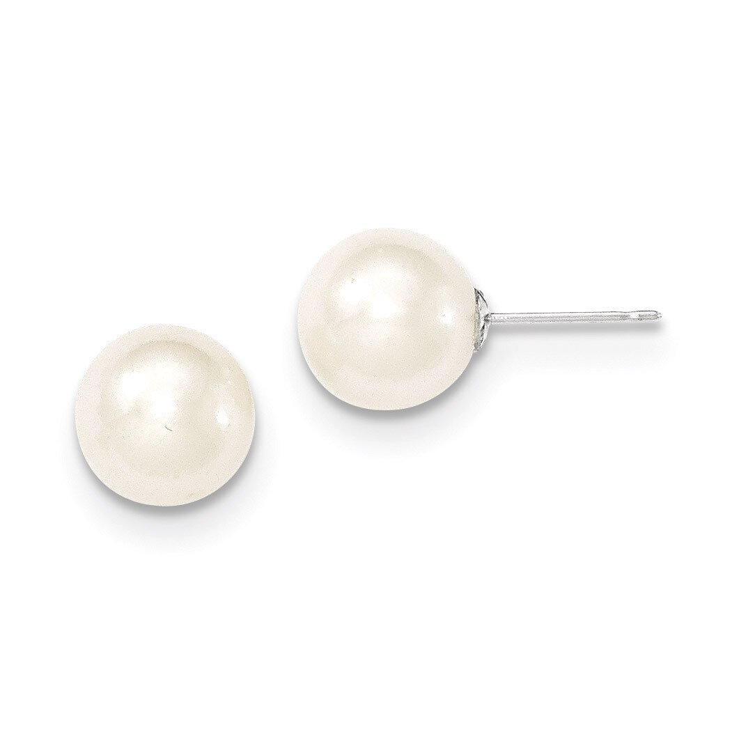 9-10mm White Round Cultured Pearl Stud Earrings 14k White Gold XW90PW