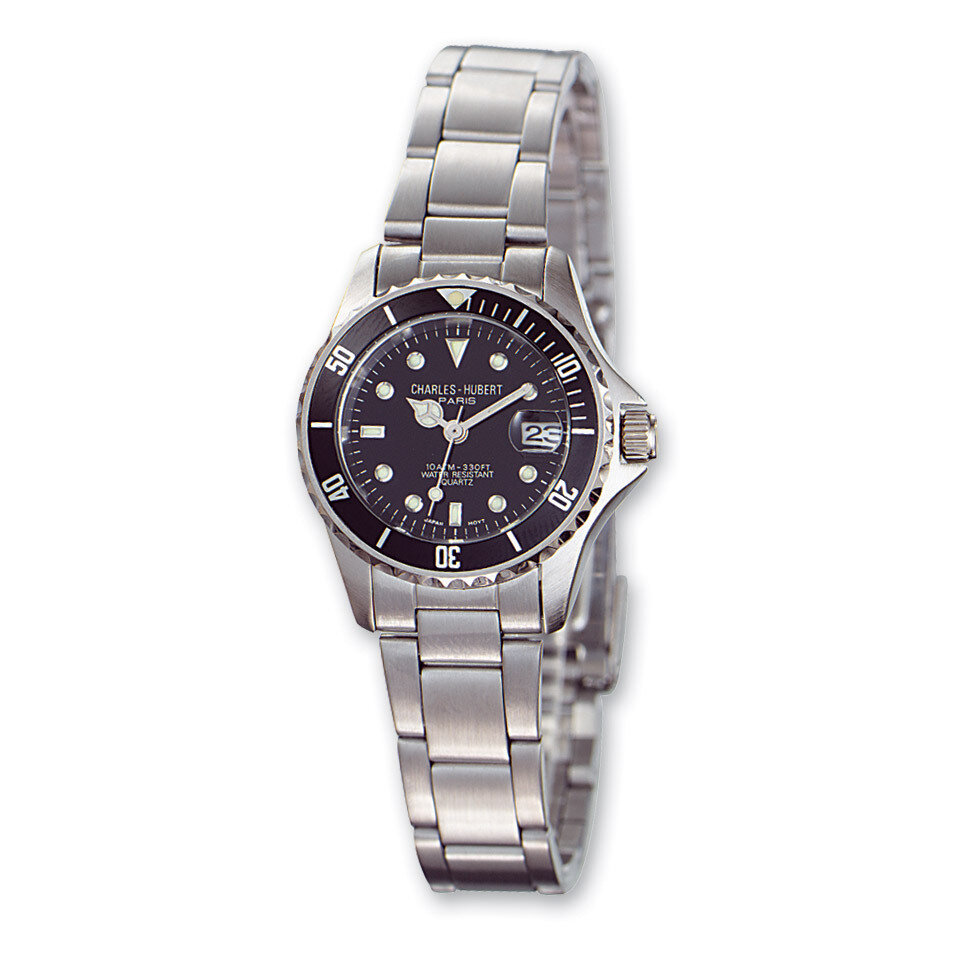 Ladies Charles Hubert Solid Stainless Steel Black Dial Watch XWA538