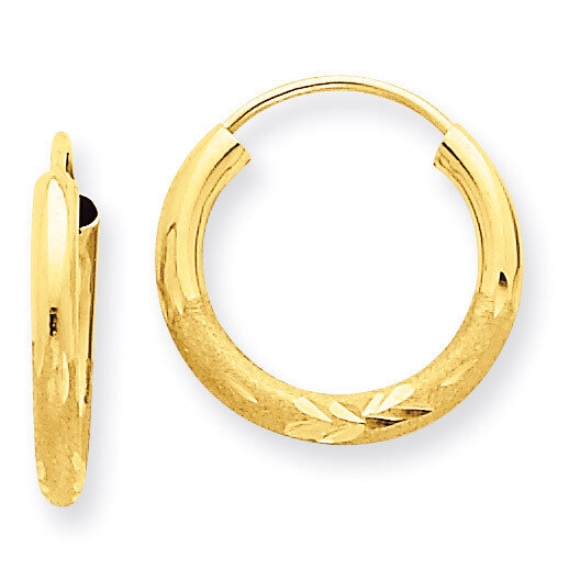 2mm Satin Diamond-cut Endless Hoop Earrings 14k Gold XY1175
