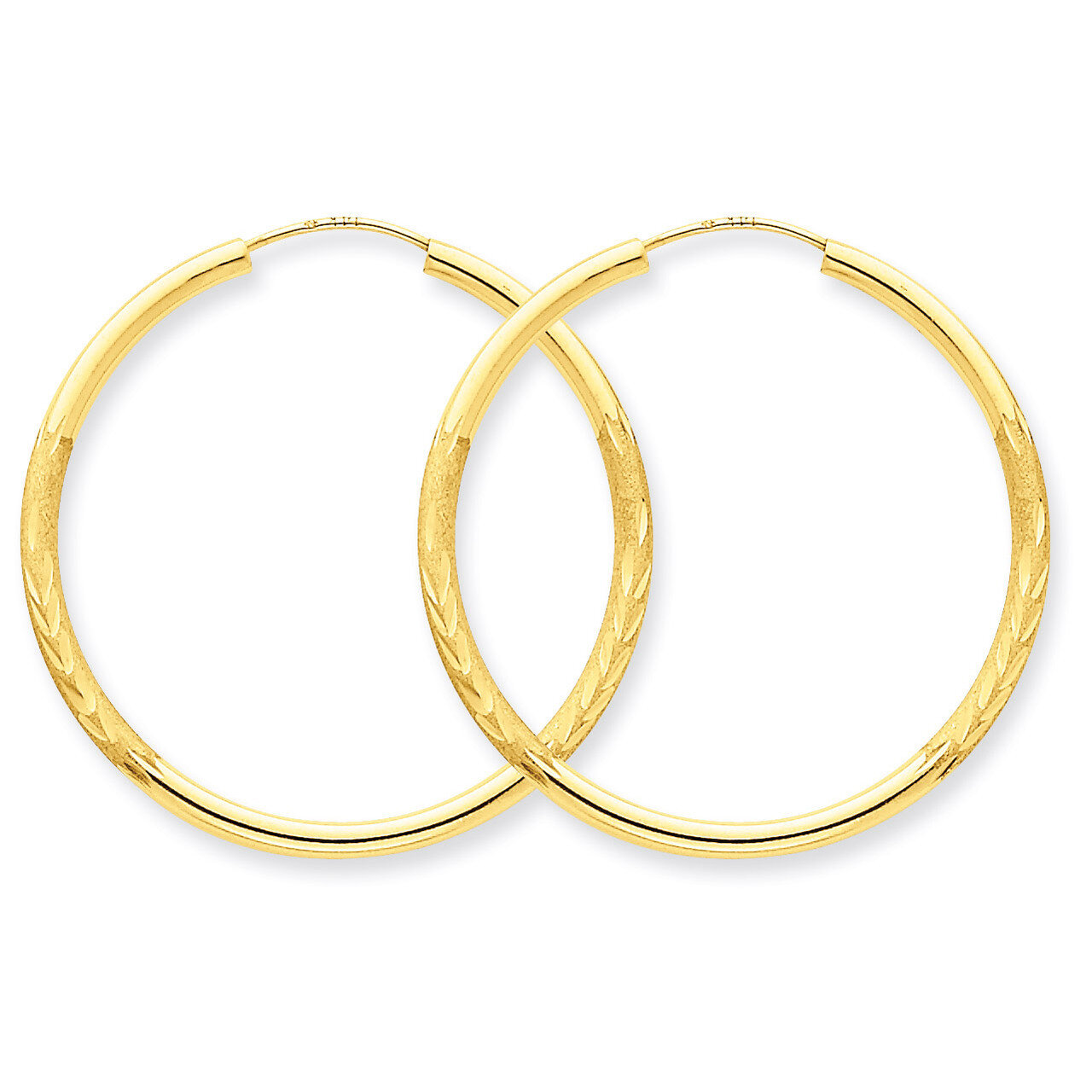 2mm Satin Diamond-cut Endless Hoop Earrings 14k Gold XY1179