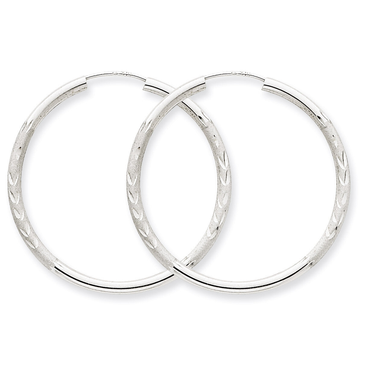 2mm Diamond-cut Endless Hoop Earrings 14k White Gold XY1203