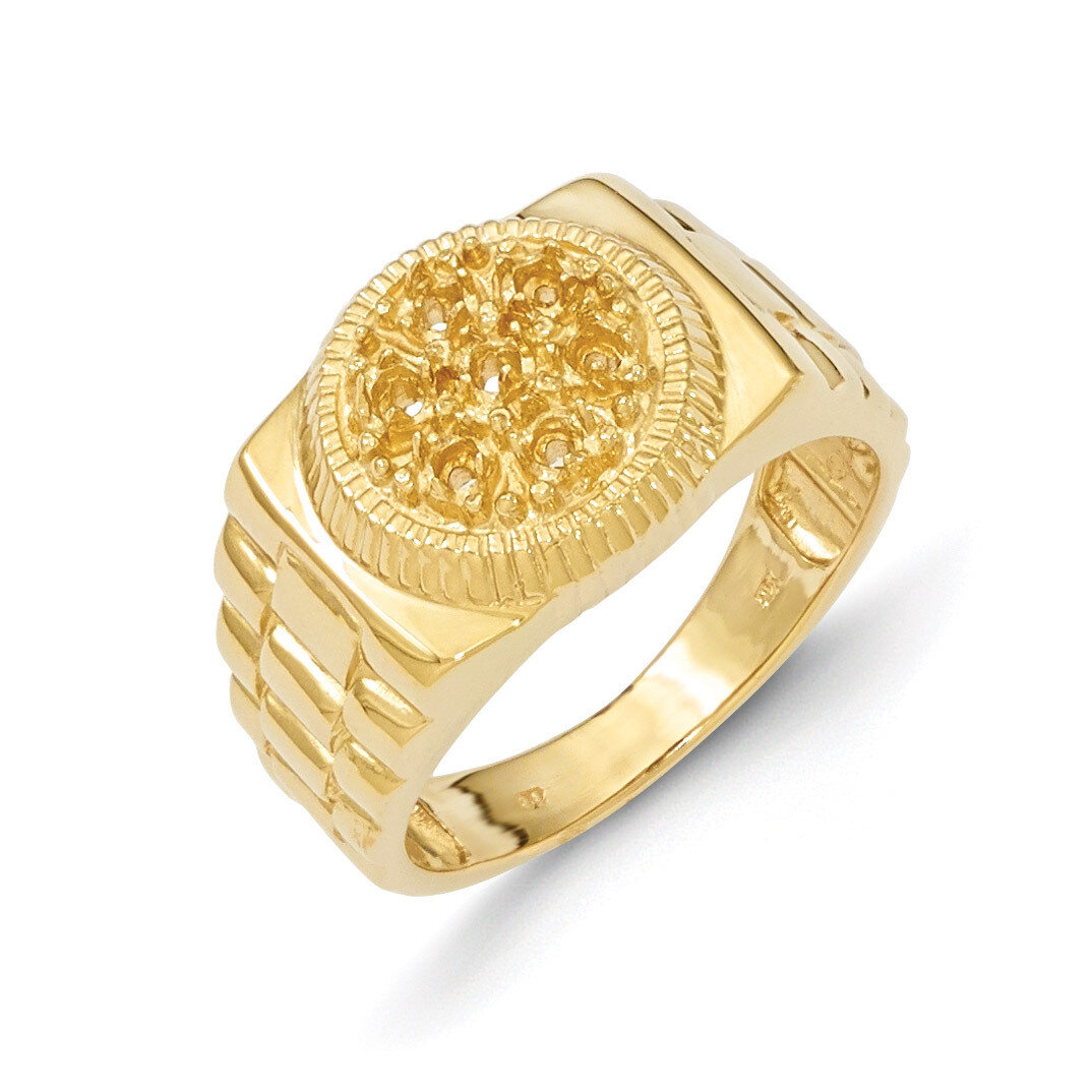 Ridged-Sides Circular Top Mens Diamond Ring Mounting 14k Gold Y1517