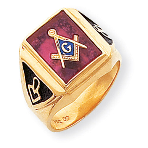 Men's Synthetic Ruby Masonic Ring 14k Gold Y1576M