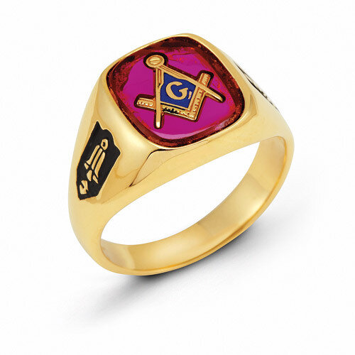 Men's Synthetic Ruby Masonic Ring 14k Gold Y1588M