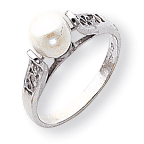 Cultured Pearl & Diamond Ring 14k White Gold Y1846PL