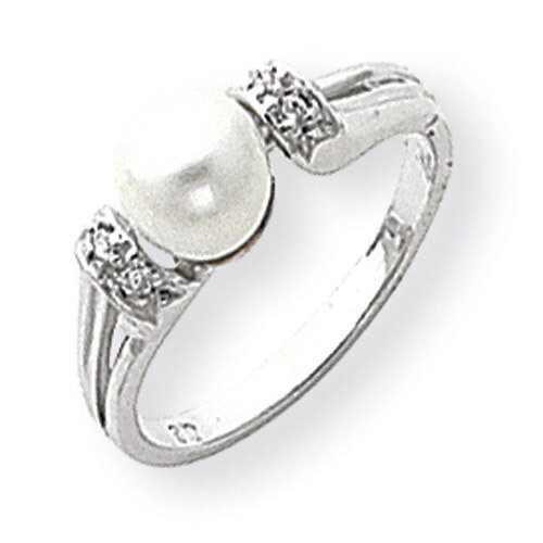 6mm Cultured Pearl Diamond Ring 14k White Gold Y1852PL/AA