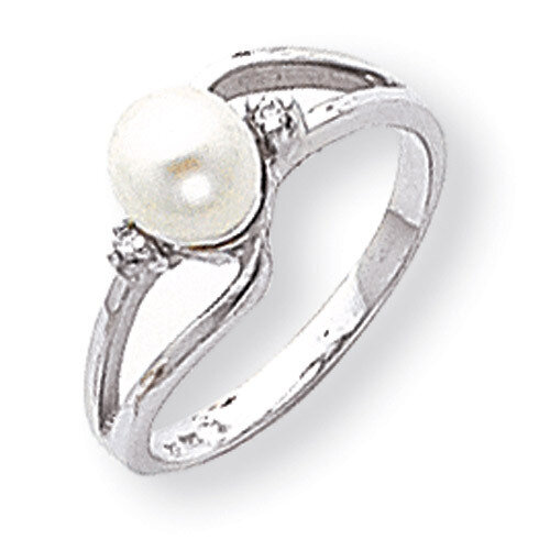 6mm Cultured Pearl Diamond ring 14k White Gold Y1854PL/AA