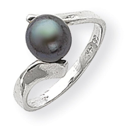 7mm Black Cultured Pearl Ring 14k White Gold Y1858BP