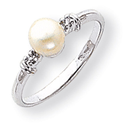 Polished .02ct. Diamond & Cultured Pearl Ring Mounting 14k White Gold Y1860