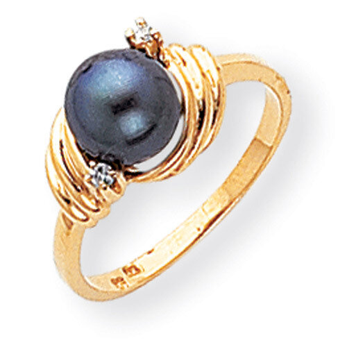 Black Cultured Pearl & Diamond Ring 14k Gold Y1863BP/AA
