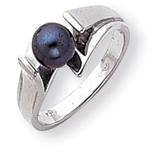 6mm Black Cultured Pearl ring 14k White Gold Y1868BP