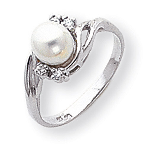 6mm Cultured Pearl Diamond Ring 14k White Gold Y1922PL/AA