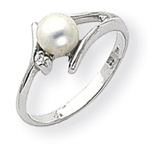 5mm Cultured Pearl & Diamond Ring 14k White Gold Y1947PL/AA