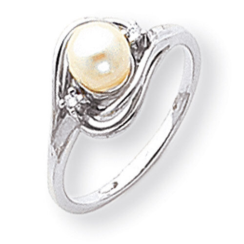5.5mm Cultured Pearl Diamond ring 14k White Gold Y1969PL/AA