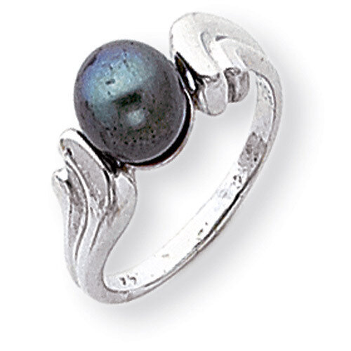 7mm Black Cultured Pearl ring 14k White Gold Y2003BP
