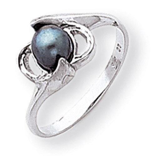 5.5mm Black Cultured Pearl ring 14k White Gold Y2007BP