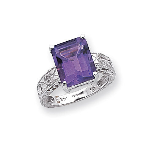 0.02ct. Diamond & 12x10 Emerald-cut Gemstone Ring Mounting 14k White Gold Y2270