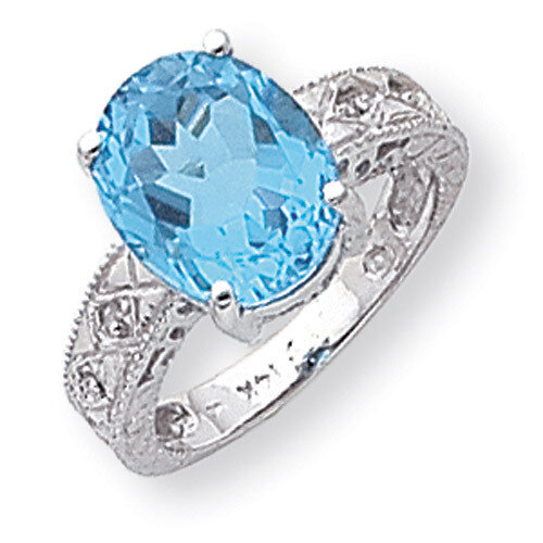 12x10mm Oval Blue Topaz Diamond ring 14k White Gold Y2271BT/AA