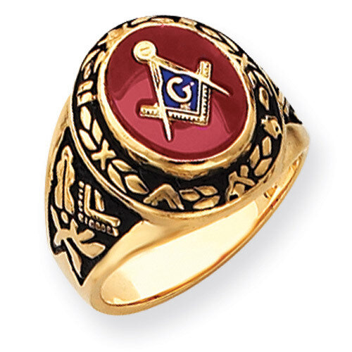 Men's Synthetic Ruby Masonic Ring 14k Gold Y4072M