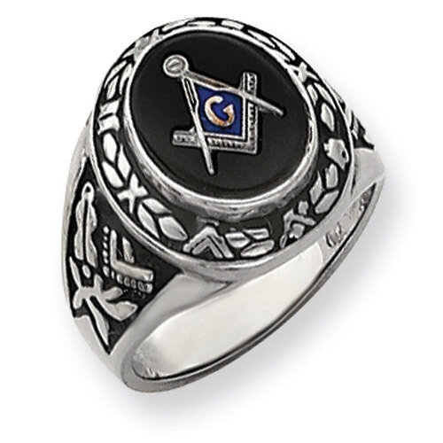 Men's Masonic Ring 14k White Gold Y4073M