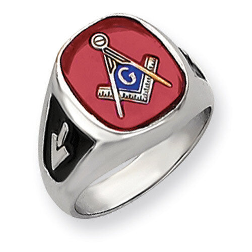 Men's Synthetic Ruby Masonic Ring 14k White Gold Y4081M