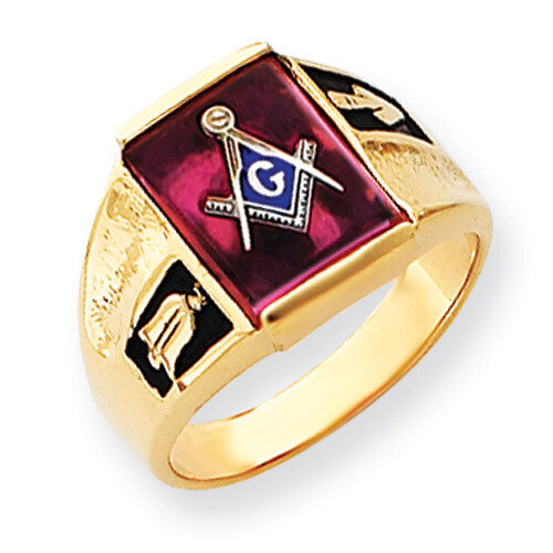 Men's Synthetic Ruby Masonic Ring 14k Gold Y4092M