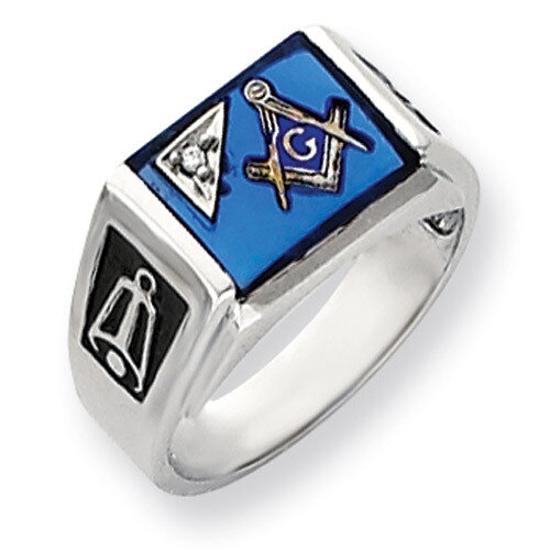 Diamond Men&#39;s Masonic Ring 14k White Gold Y4111MAA