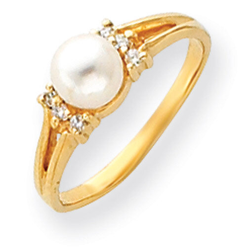 6mm Cultured Pearl Diamond ring 14k Gold Y4310PL/AA