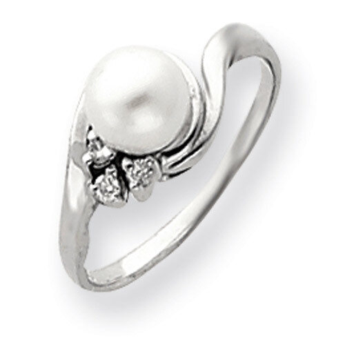 White 6mm Cultured Pearl Diamond ring 14k Gold Y4316PL/AA