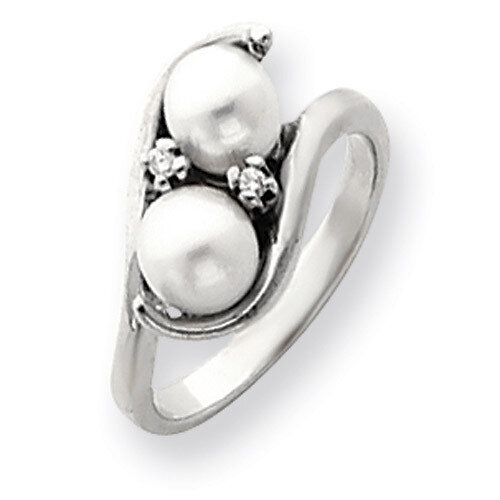 6mm Cultured Pearl & .03ct. Diamond Ring Mounting 14k White Gold Y4367