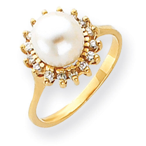 7.5mm Cultured Pearl Diamond ring 14k Gold Y4378PL/AA
