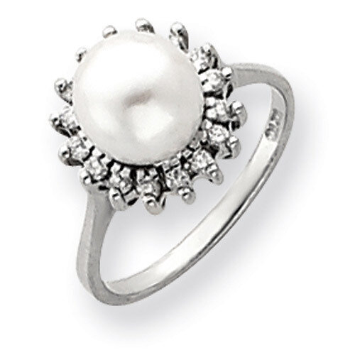7.5mm Cultured Pearl Diamond Ring 14k White Gold Y4379PL/AA